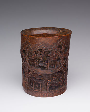 A Large Chinese Bamboo Carved 'Gathering of the West Garden' Brushpot, Qing Dynasty by  Chinese Art