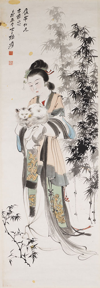 Beauty and Cat by Zhang Daqian