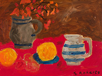 Red Cloth & Striped Jug by William Goodridge Roberts