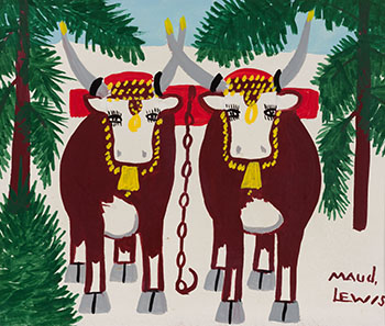 Oxen in Winter by Maud Lewis