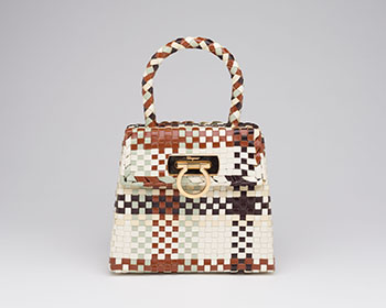A GANCINI LEATHER INTRECCIATO TOP HANDLE BAG WITH GOLD HARDWARE by  SALVATORE FERRAGAMO
