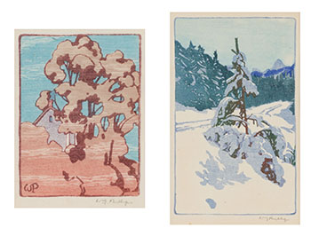 Two Colour Woodblock Prints: 