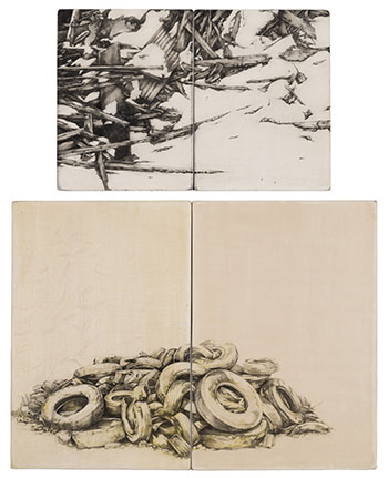 Two Diptychs: Site 21.07 and Tire Pile (Yellow) par Ben Polsky