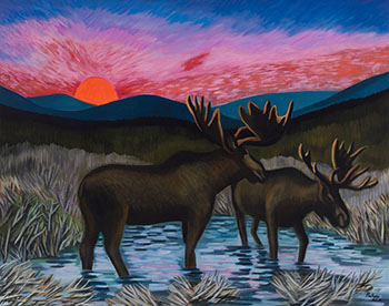 Orignaux au soleil couchant par Claude Picher