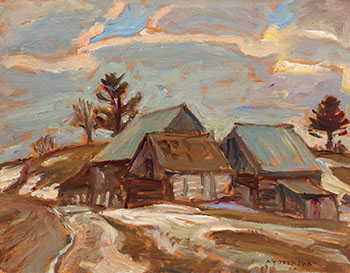 Barns Near Lac Simon, Que par Alexander Young (A.Y.) Jackson