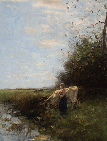 Woman and Cow by the Water by Willem Maris
