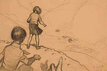 Children Looking Over a Cliff by Edward John (E.J.) Hughes