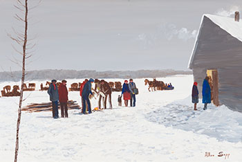 Warming the Drums At the Round Dance by Allen Sapp