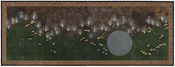 Rimpa School Style Four Panel Folding Screen
Florals at Night, Meiji Period (1868-1913) par  Japanese Art