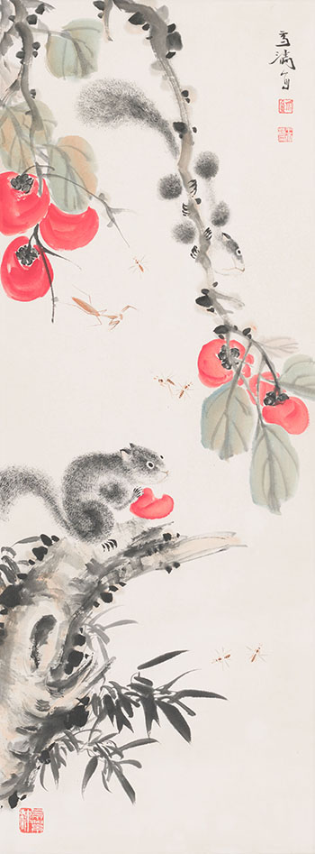 Squirrels and Persimmons par Attributed to Wang Xuetao