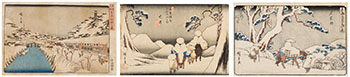 Three Views: Oi, Ishiyajushi and Akabane Bridge par Ando Hiroshige