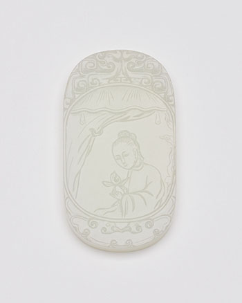 A Well-Carved Chinese White Jade 'Lady' Pendant, Inscribed Zigang, 18th Century par  Chinese Art