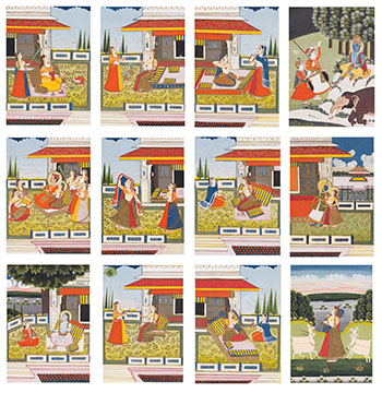 Jaipur School, 19th Century, Set of Twelve Miniatures by Indian Art