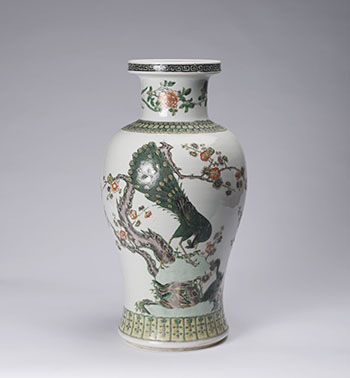 A Chinese Famille Verte ‘Peacocks and Prunus’ Baluster Vase, Late Qing Dynasty by  Chinese Art