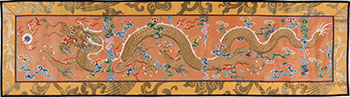 A Chinese Apricot Silk Ground 'Dragon' Altar Panel Fragment, Mid 19th Century par  Chinese Art