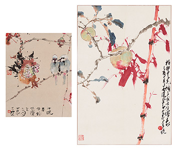 Two Collaborative Bird and Flower Paintings by Zhao Shao'ang and Yang Shanshen