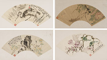 Weng Tonghe, Ma Quan and Others, Four Bird and Flower Fan Paintings by  Chinese Art
