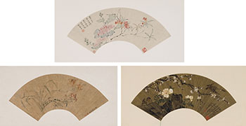 Jiang Tingxi, Qian Dong and Liu Deliu, Three Bird and Flower Fan Paintings by  Chinese Art
