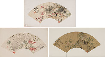 Lu Hui, Chen Wenjin, Zhang Xiong, Three Floral Fan Paintings by  Chinese Art