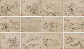 An Album of Twelve Landscapes after Ancient Masters by Attributed to Huang Yi