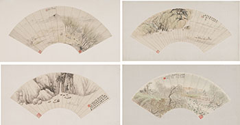 Wang Weihan, Cheng Tinglu, Wang Luonian and Others, Four Landscape Fan Paintings by  Chinese Art