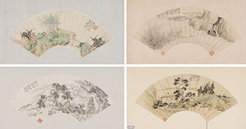 Zhao Shuru, Gu Yun, Guo Lanzhi, Four Landscape Fan Paintings by  Chinese Art