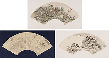Chen Huan, He Weipu, Chen Chongguang, Three Landscape Fan Paintings by  Chinese Art