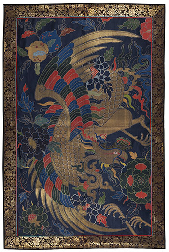 A Large and Rare Chinese Blue Ground ‘Phoenix and Peony’ Panel, 17th/18th Century by  Chinese Art