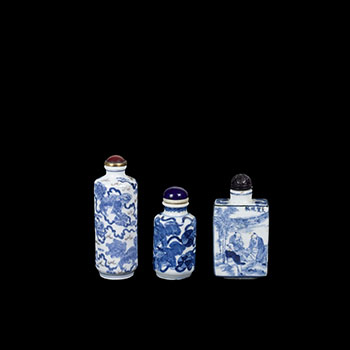 Three Chinese Blue and White Snuff Bottles, 19th Century by  Chinese Art