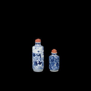 Two Chinese Blue and White Snuff Bottles, 19th Century by  Chinese Art