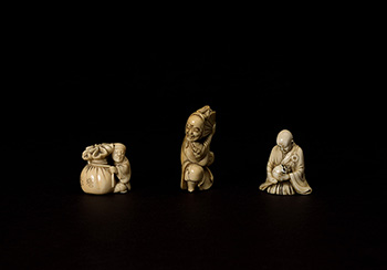 Three Japanese Ivory Carved Netsuke, 19th Century by  Japanese Art