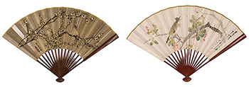 Wu Guxiang, Wu Zengyuan, Zhu Cheng, Yang Xian, Two Folding Fans by  Chinese Art