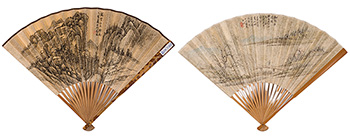Wu Baoji, Zhang Jun, Jin Ding, Ji Pei, Two Folding Fans by  Chinese Art