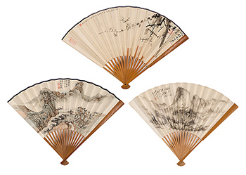 Xia Jingguan, Ye Erkai, Wang Ruchong, Zhu Yongzhai and Others, Three Folding Fans by  Chinese Art