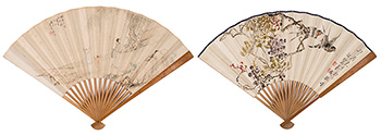Hu Tinglu, Lin Fuzhen, Pan Jin, Zhou Wancheng, Two Folding Fans by  Chinese Art