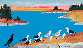 Cormorant and Seagulls at Sunset by Joseph Norris