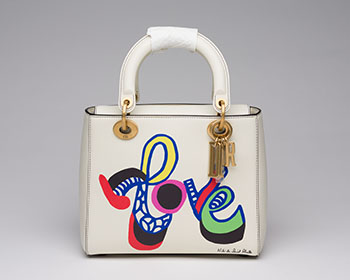 A LIMITED EDITION WHITE CALFSKIN LEATHER LADY ART MEDIUM LADY DIOR BAG WITH GOLD HARDWARE BY NIKI DE SAINT PHALLE by  DIOR