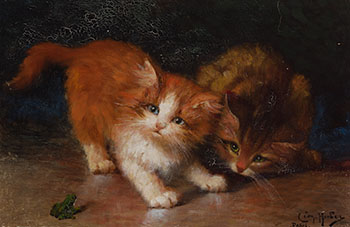 Kittens and Frog par Leon Hubert