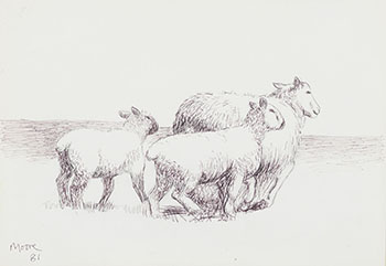 Sheep and Two Lambs by Henry  Moore