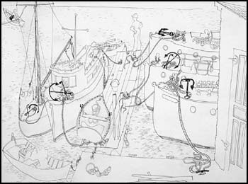Floats, 5 Boats & 2 Dinghies by Bertram Charles (B.C.) Binning
