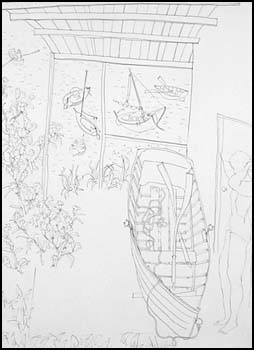 Row Boat & Female with Seascape par Bertram Charles (B.C.) Binning