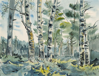 Morning Fern and Poplar, Deer Island, Temagami Laker (#00361) by Robert Frederick Hagan