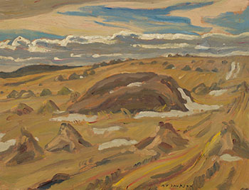 Old Hay Stacks and Oat Sheaves, Alberta by Alexander Young (A.Y.) Jackson