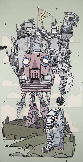 Elephant Triplets Piloting Robotic Behemoth by Nicholas Di Genova