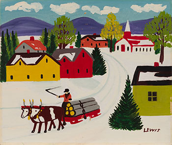 Ox Team with Logs Driven through Village par Maud Lewis
