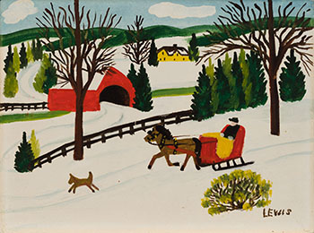 Horse-Drawn Sleigh with Dog par Maud Lewis