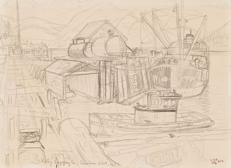 Kelby Logging Co., Cumshewa Inlet, QCI by Edward John (E.J.) Hughes