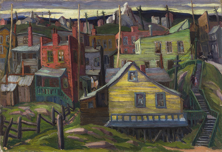 Miners’ Shacks, Cobalt / Mulleins (verso) by Muriel Yvonne McKague Housser