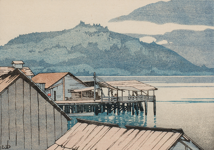 The Waterfront, Alert Bay, British Columbia by Walter Joseph (W.J.) Phillips