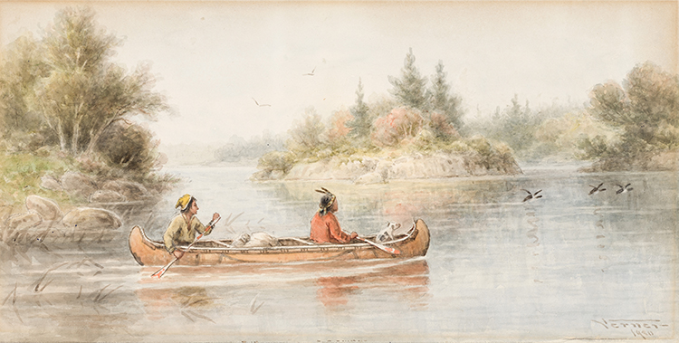 Two Canoeists and Their Dog by Frederick Arthur Verner